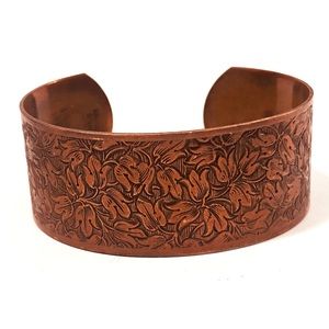 Vintage Solid Copper Floral design Cuff Bracelet